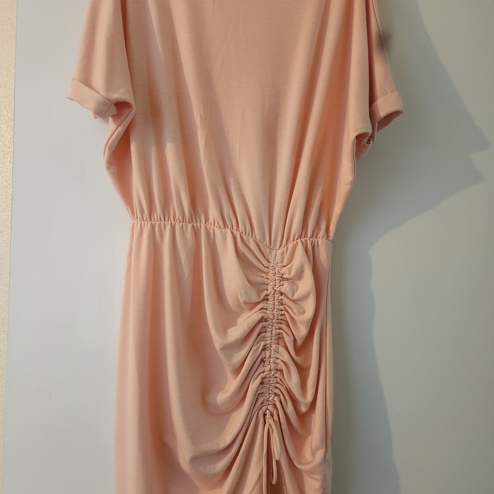 Express Peach Ruched Midi Dress